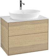 Тумба під раковину Villeroy & Boch Finion 80х50,1 см з підсвічуванням МДФ шпон дуба/скло біле матове G75100PC