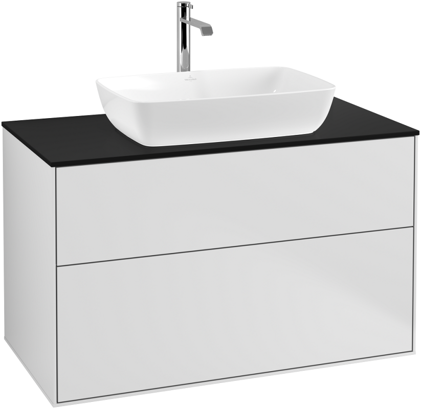 Тумба под раковину Villeroy & Boch Finion 100х50,1 см с подсветкой МДФ белый матовый лак/стекло черное матовое G76200MT