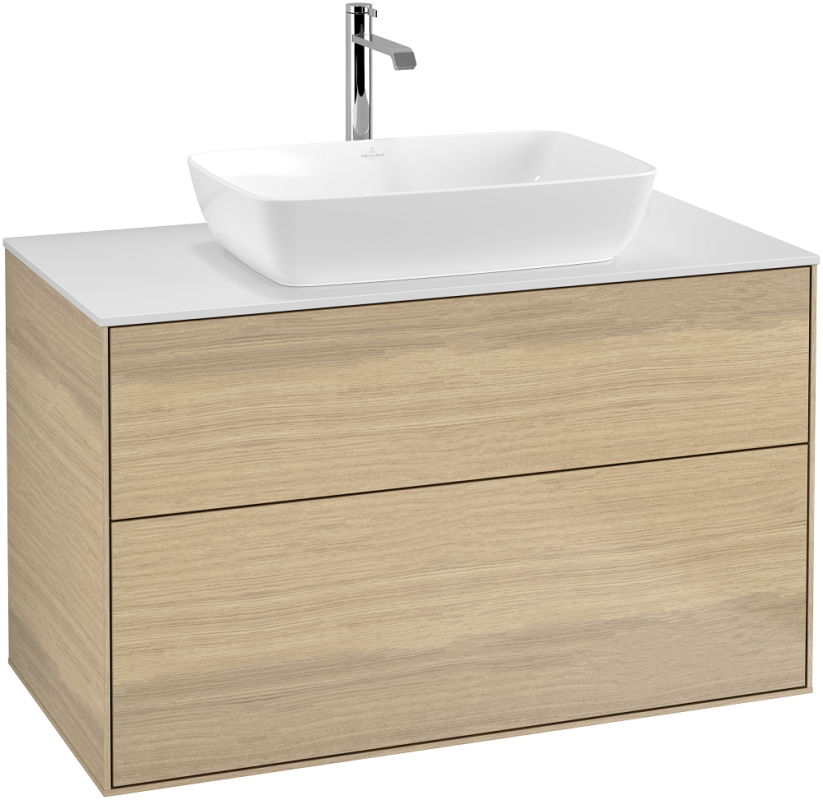 Тумба под раковину Villeroy & Boch Finion 100х50,1 см с подсветкой МДФ шпон дуба/стекло белое матовое G76100PC