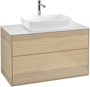 Тумба під раковину Villeroy & Boch Finion 100х50,1 см з підсвічуванням МДФ шпон дуба/скло біле матове G76100PC