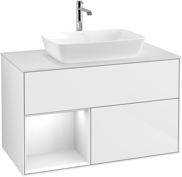 Тумба под раковину Villeroy & Boch Finion 100х50,1 см с подсветкой МДФ глянцевый белый лак/стекло белое матовое F771GFGF