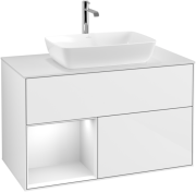 Тумба под раковину Villeroy & Boch Finion 100х50,1 см с подсветкой МДФ глянцевый белый лак/стекло белое матовое F771GFGF