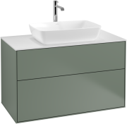 Тумба під раковину Villeroy & Boch Finion 100х50,1 см МДФ оливковий матовий лак/скло біле матове F76100GM