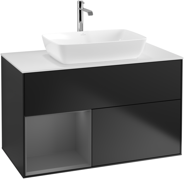 Тумба под раковину Villeroy & Boch Finion 100х50,1 см с подсветкой МДФ черный матовый лак/стекло белое матовое F771GKPD