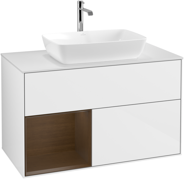 Тумба под раковину Villeroy & Boch Finion 100х50,1 см с подсветкой МДФ глянцевый белый лак/стекло белое матовое F771GNGF