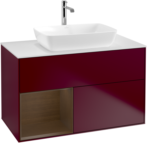 Тумба під раковину Villeroy & Boch Finion 100х50,1 см з підсвічуванням МДФ півонія матовий лак/скло біле матове F771GNHB