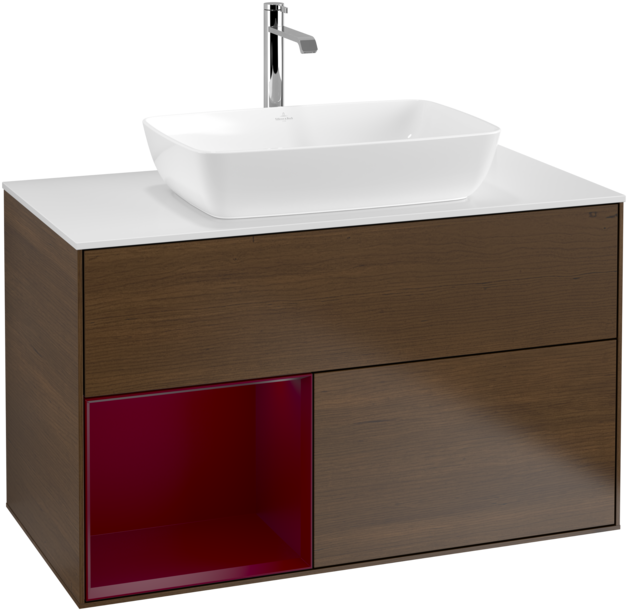 Тумба под раковину Villeroy & Boch Finion 100х50,1 см с подсветкой МДФ шпон грецкого ореха/стекло белое матовое F771HBGN