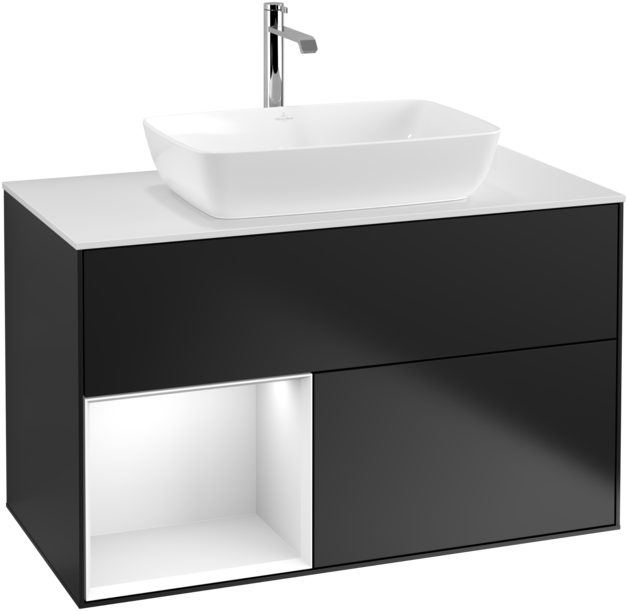 Тумба под раковину Villeroy & Boch Finion 100х50,1 см с подсветкой МДФ черный матовый лак/стекло белое матовое F771GFPD