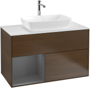 Тумба под раковину Villeroy & Boch Finion 100х50,1 см с подсветкой МДФ шпон грецкого ореха/стекло белое матовое F771GKGN