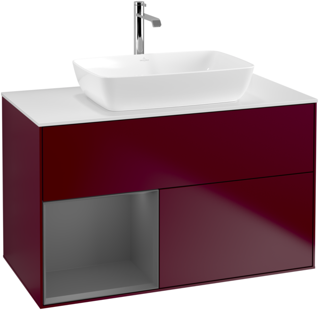 Тумба под раковину Villeroy & Boch Finion 100х50,1 см с подсветкой МДФ пион матовый лак/стекло белое матовое F771GKHB