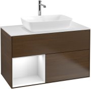 Тумба під раковину Villeroy & Boch Finion 100х50,1 см із підсвічуванням МДФ шпон волоського горіха/скло біле матове F771GFGN