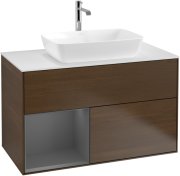 Тумба под раковину Villeroy & Boch Finion 100х50,1 см с подсветкой МДФ шпон грецкого ореха/стекло белое матовое F771GKGN