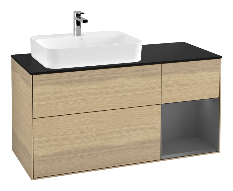 Тумба под раковину Villeroy & Boch Finion 120х50,1 см с подсветкой МДФ шпон дуба/стекло черное матовое G402GKPC