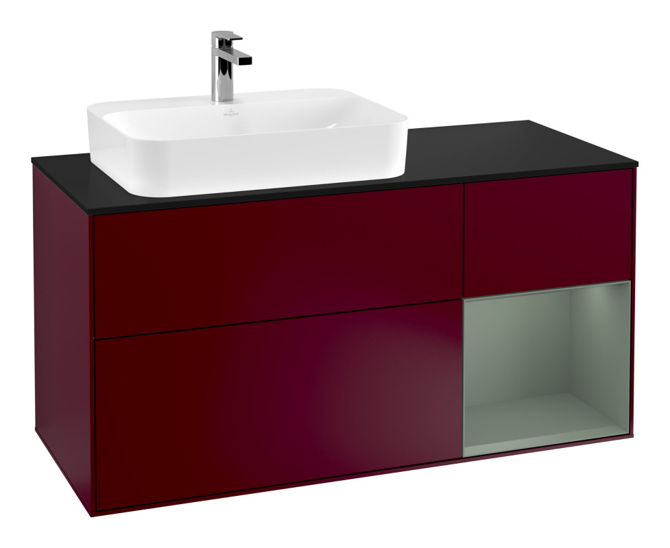 Тумба під раковину Villeroy & Boch Finion 120х50,1 см із підсвічуванням МДФ півонія матовий лак/скло чорне матове G402GMHB