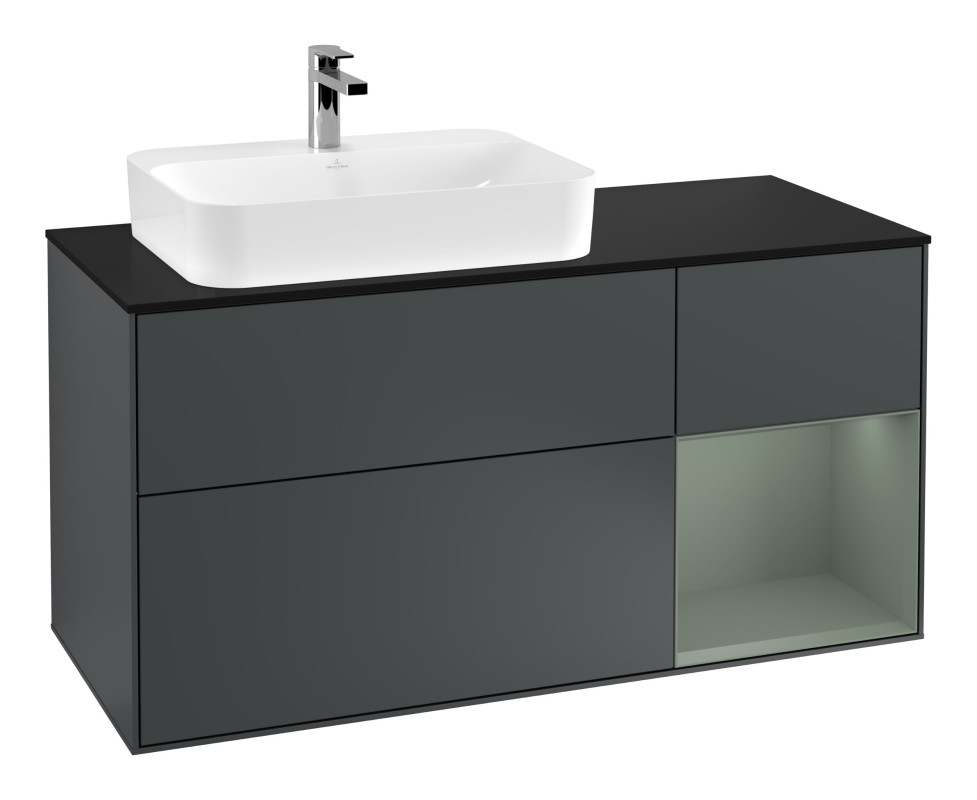 Тумба під раковину Villeroy & Boch Finion 120х50,1 см із підсвічуванням МДФ темно-синій матовий лак/скло чорне матове G402GMHG