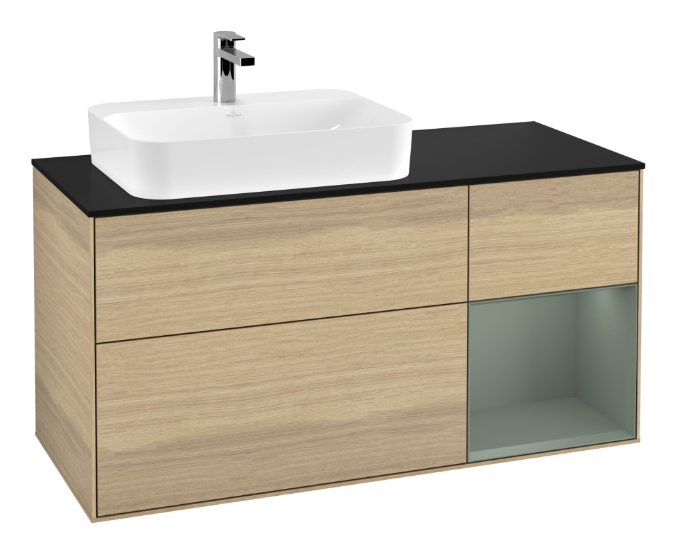 Тумба под раковину Villeroy & Boch Finion 120х50,1 см с подсветкой МДФ шпон дуба/стекло черное матовое G402GMPC
