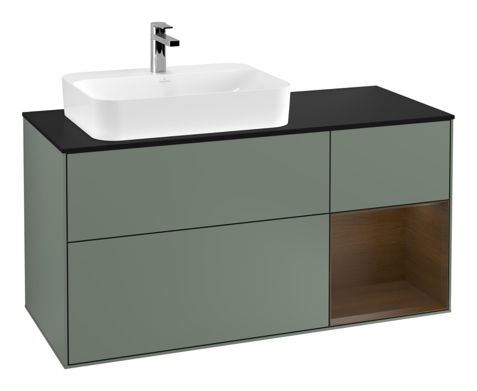Тумба під раковину Villeroy & Boch Finion 120х50,1 см із підсвічуванням МДФ оливковий матовий лак/скло чорне матове G402GNGM