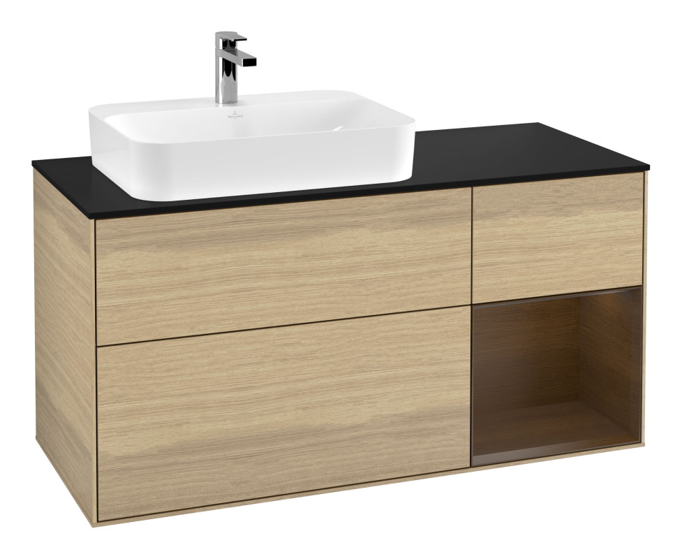 Тумба под раковину Villeroy & Boch Finion 120х50,1 см с подсветкой МДФ шпон дуба/стекло черное матовое G402GNPC