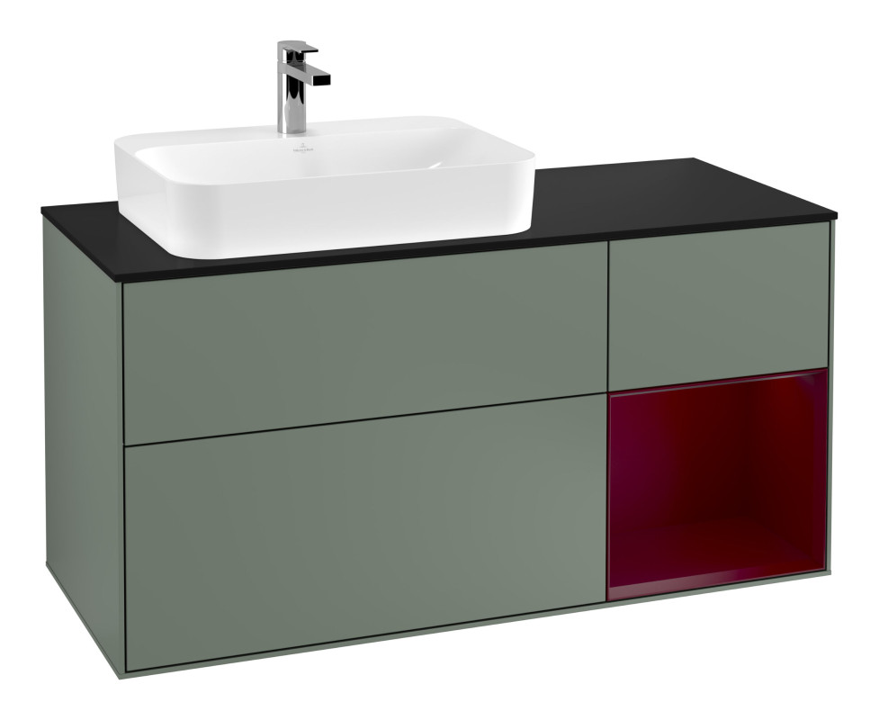 Тумба под раковину Villeroy & Boch Finion 120х50,1 см с подсветкой МДФ оливковый матовый лак/стекло черное матовое G402HBGM