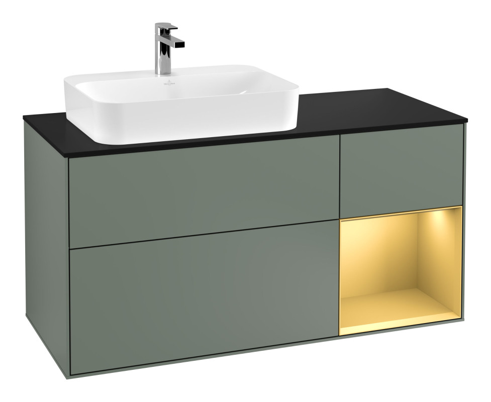 Тумба под раковину Villeroy & Boch Finion 120х50,1 см с подсветкой МДФ оливковый матовый лак/стекло черное матовое G402HFGM