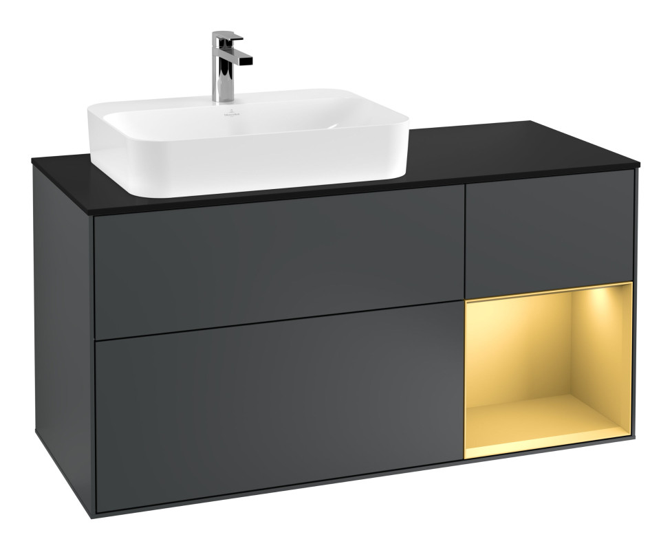 Тумба під раковину Villeroy & Boch Finion 120х50,1 см із підсвічуванням МДФ темно-синій матовий лак/скло чорне матове G402HFHG