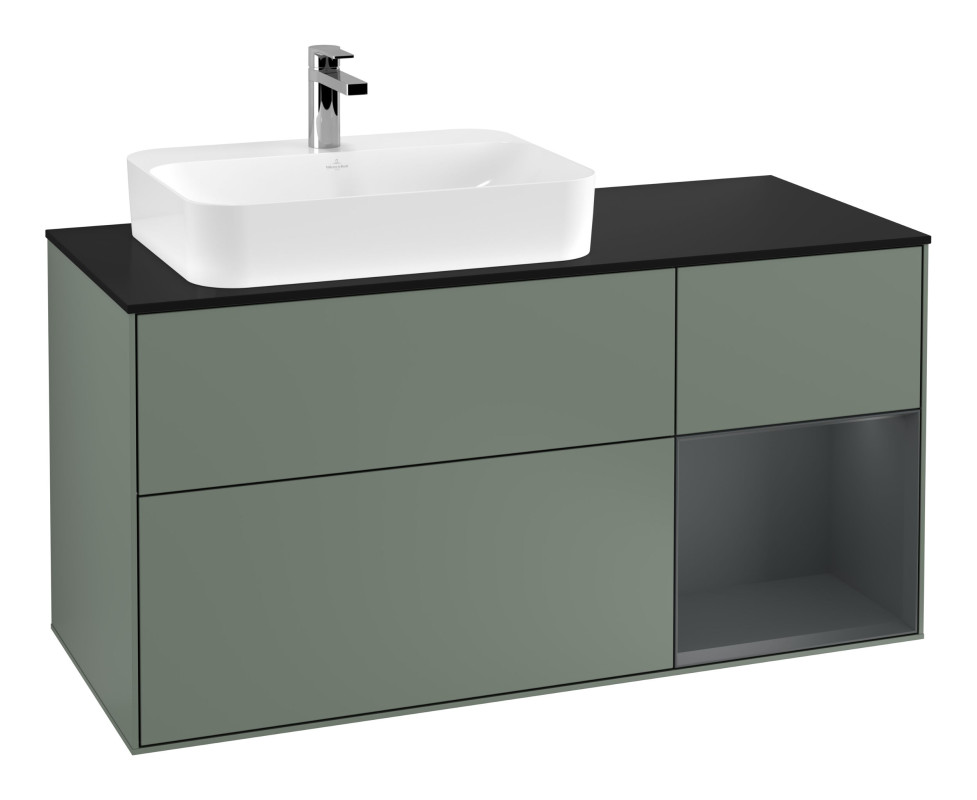 Тумба под раковину Villeroy & Boch Finion 120х50,1 см с подсветкой МДФ оливковый матовый лак/стекло черное матовое G402HGGM
