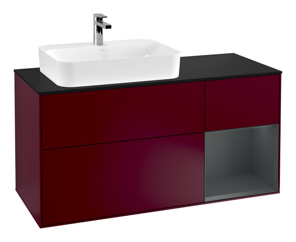 Тумба под раковину Villeroy & Boch Finion 120х50,1 см с подсветкой МДФ пион матовый лак/стекло черное матовое G402HGHB