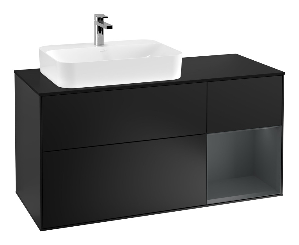 Тумба под раковину Villeroy & Boch Finion 120х50,1 см с подсветкой МДФ черный матовый лак/стекло черное матовое G402HGPD