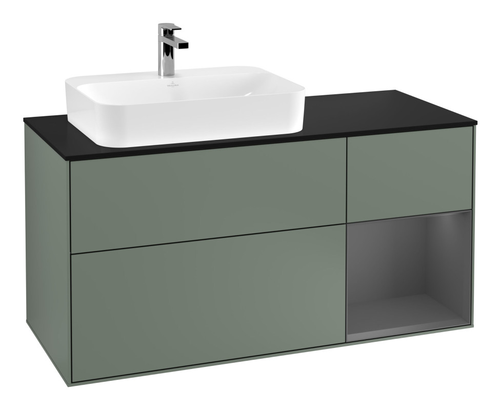 Тумба под раковину Villeroy & Boch Finion 120х50,1 см с подсветкой МДФ оливковый матовый лак/стекло черное матовое G402GKGM