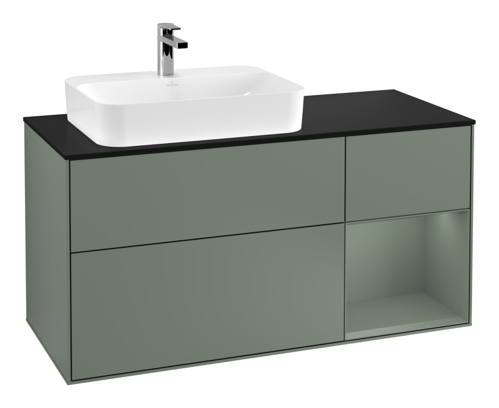 Тумба під раковину Villeroy & Boch Finion 120х50,1 см із підсвічуванням МДФ оливковий матовий лак/скло чорне матове G402GMGM