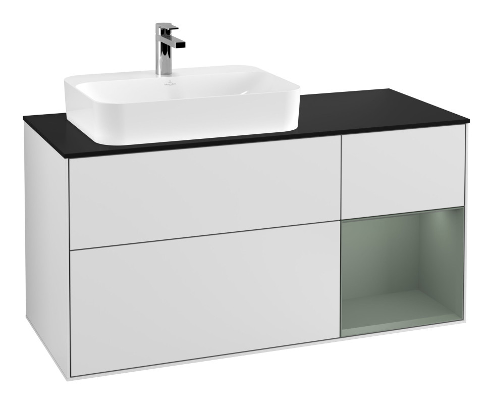 Тумба під раковину Villeroy & Boch Finion 120х50,1 см із підсвічуванням МДФ білий матовий лак/скло чорне матове G402GMMT