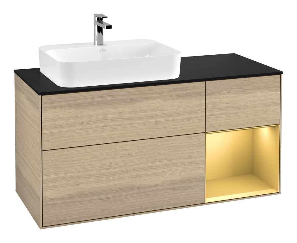 Тумба під раковину Villeroy & Boch Finion 120х50,1 см із підсвічуванням МДФ шпон дуба/скло чорне матове G402HFPC