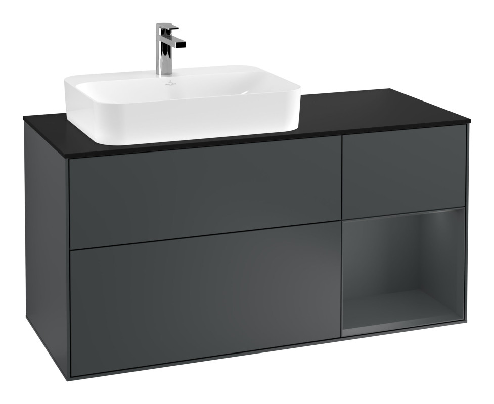 Тумба під раковину Villeroy & Boch Finion 120х50,1 см із підсвічуванням МДФ темно-синій матовий лак/скло чорне матове G402HGHG