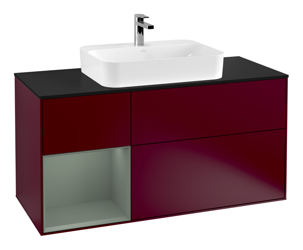 Тумба под раковину Villeroy & Boch Finion 120х50,1 см с подсветкой МДФ пион матовый лак/стекло черное матовое F412GMHB