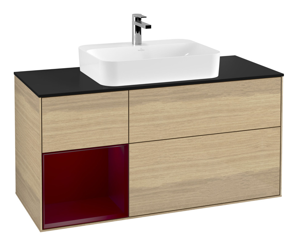 Тумба под раковину Villeroy & Boch Finion 120х50,1 см с подсветкой МДФ шпон дуба/стекло черное матовое F412HBPC