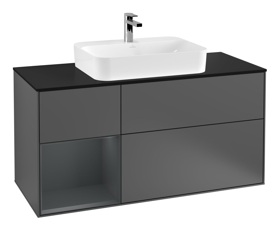 Тумба под раковину Villeroy & Boch Finion 120х50,1 см с подсветкой МДФ антрацит матовый лак/стекло черное матовое F412HGGK