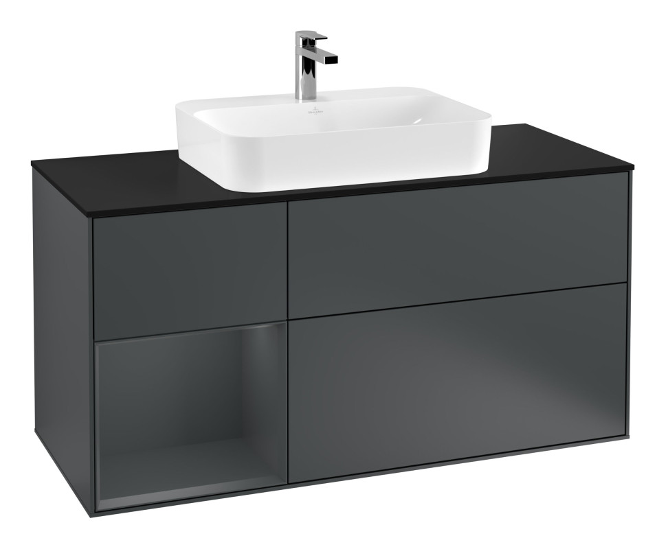 Тумба под раковину Villeroy & Boch Finion 120х50,1 см с подсветкой МДФ темно-синий матовый лак/стекло черное матовое F412HGHG