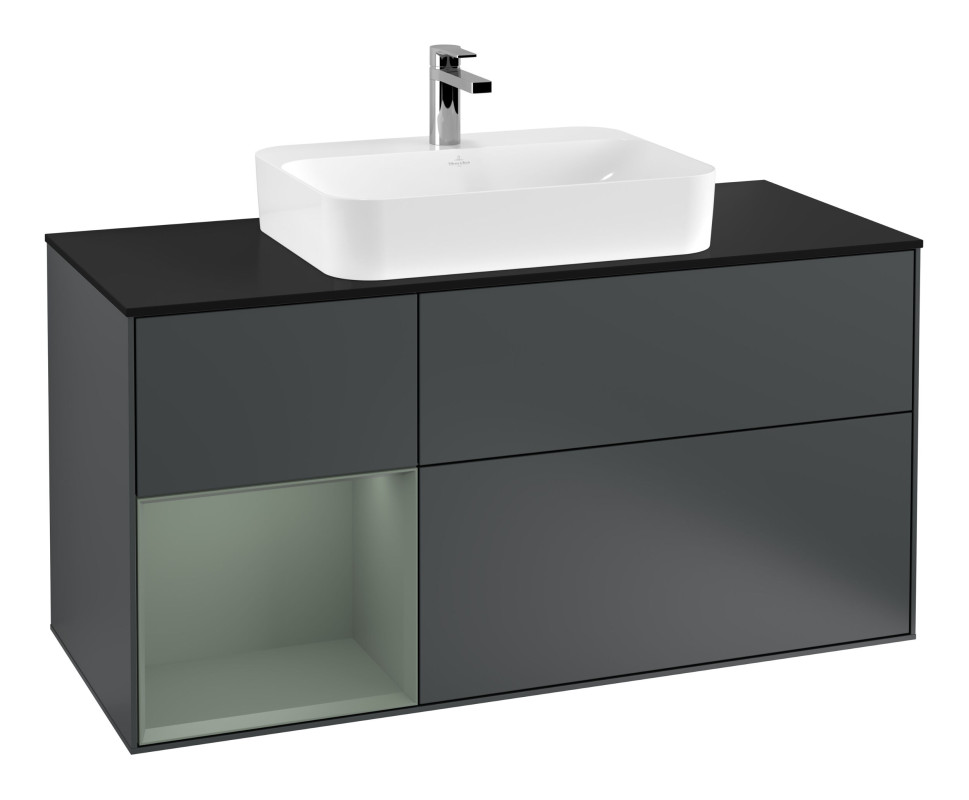 Тумба под раковину Villeroy & Boch Finion 120х50,1 см с подсветкой МДФ темно-синий матовый лак/стекло черное матовое F412GMHG