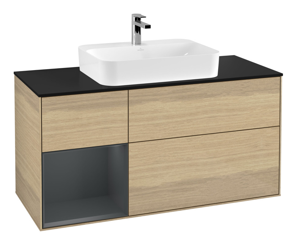 Тумба под раковину Villeroy & Boch Finion 120х50,1 см с подсветкой МДФ шпон дуба/стекло черное матовое F412HGPC