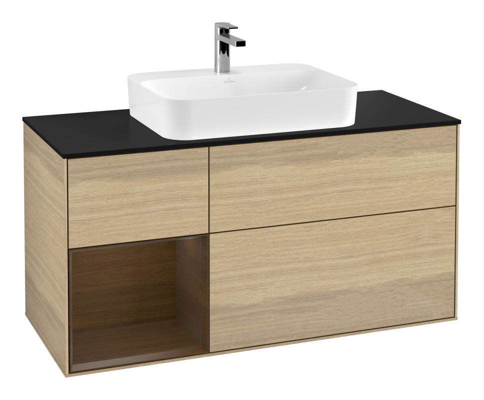 Тумба под раковину Villeroy & Boch Finion 120х50,1 см с подсветкой МДФ шпон дуба/стекло черное матовое F412GNPC