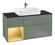 Тумба під раковину Villeroy & Boch Finion 120х50,1 см із підсвічуванням МДФ оливковий матовий лак/скло чорне матове F412HFGM