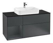 Тумба під раковину Villeroy & Boch Finion 120х50,1 см із підсвічуванням МДФ темно-синій матовий лак/скло чорне матове F412HGHG
