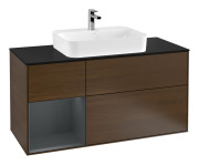 Тумба под раковину Villeroy & Boch Finion 120х50,1 см с подсветкой МДФ шпон грецкого ореха/стекло черное матовое F412HGGN