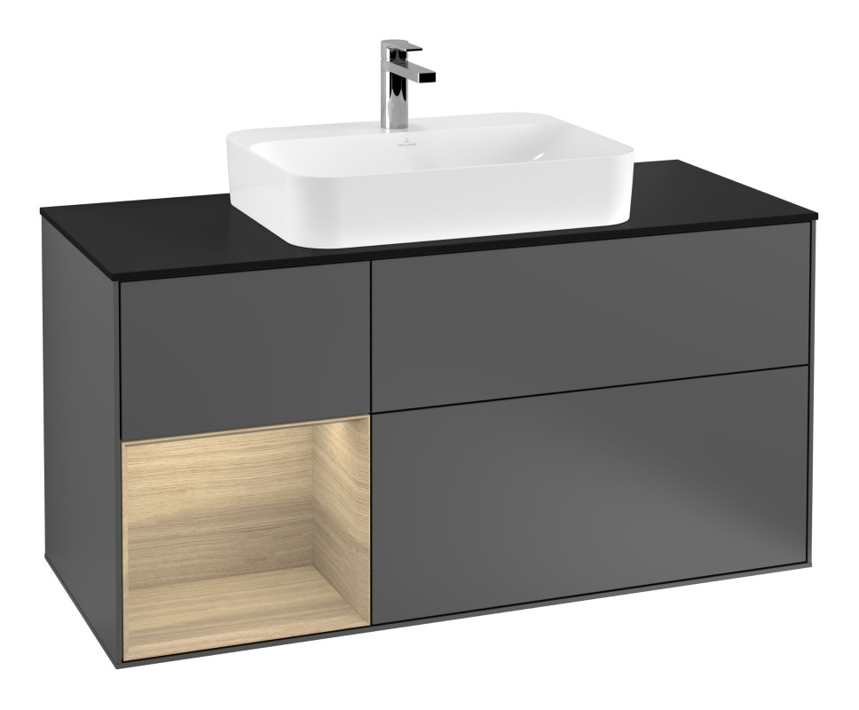 Тумба под раковину Villeroy & Boch Finion 120х50,1 см с подсветкой МДФ антрацит матовый лак/стекло черное матовое F412PCGK