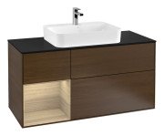 Тумба під раковину Villeroy & Boch Finion 120х50,1 см із підсвічуванням МДФ шпон волоського горіха/скло чорне матове F412PCGN