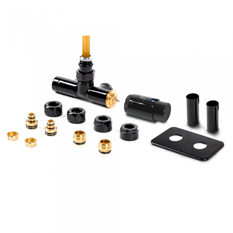 Комплект Теrma Unico All in One термостатический угловой с трубкой правый черный глянец TGETUNICPK9P5