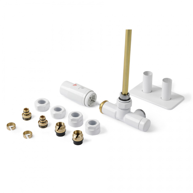 Комплект Теrma Unico All in One термостатичний кутовий з трубкою лівий білий глянець TGETUNICLK916