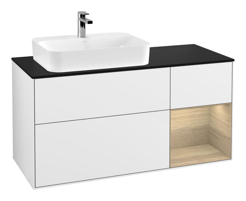 Тумба под раковину Villeroy & Boch Finion 120х50,1 см с подсветкой МДФ глянцевый белый лак/стекло черное матовое G402PCGF