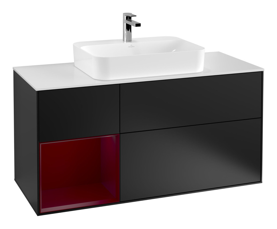 Тумба под раковину Villeroy & Boch Finion 120х50,1 см с подсветкой МДФ черный матовый лак/стекло белое матовое F411HBPD