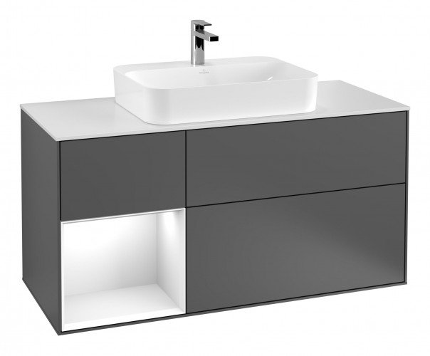 Тумба під раковину Villeroy & Boch Finion 120х50,1 см із підсвічуванням МДФ антрацит матовий лак/скло біле матове F411GFGK